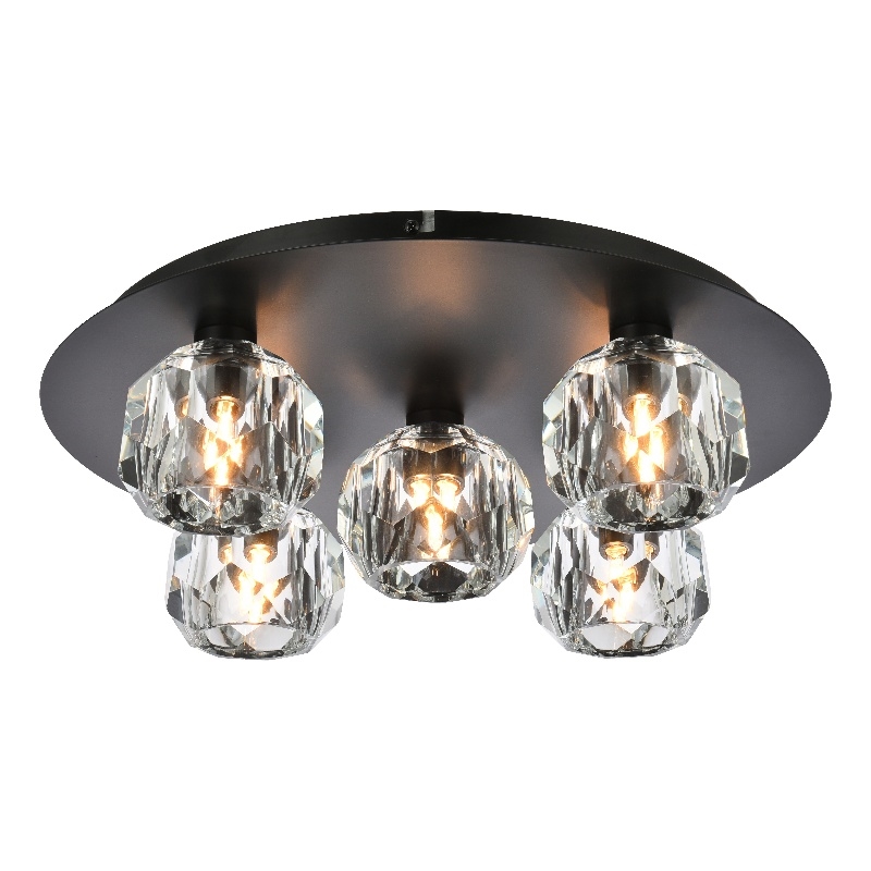Elegant Lighting Graham 5-Light Crystal/Iron Ceiling Lamp in Black
