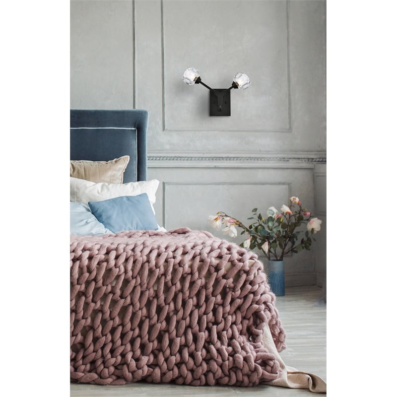 Elegant Lighting Zayne 2-Light Modern Crystal Wall Sconce in Black