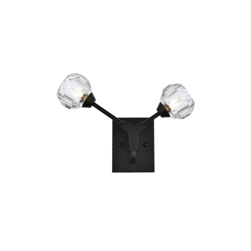 Elegant Lighting Zayne 2-Light Modern Crystal Wall Sconce in Black