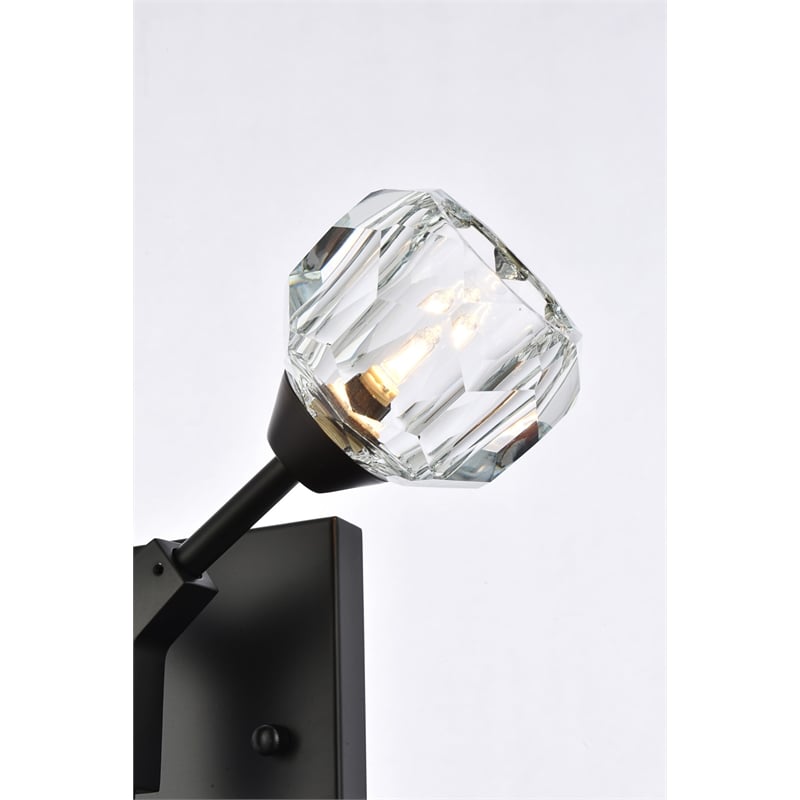Elegant Lighting Zayne 2-Light Modern Crystal Wall Sconce in Black