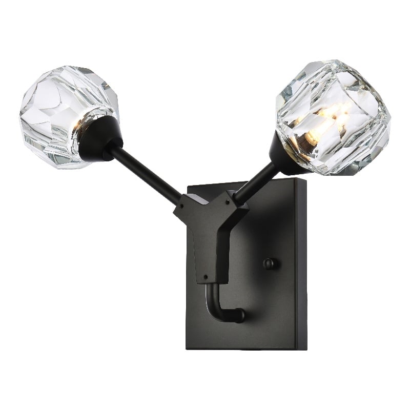 Elegant Lighting Zayne 2-Light Modern Crystal Wall Sconce in Black