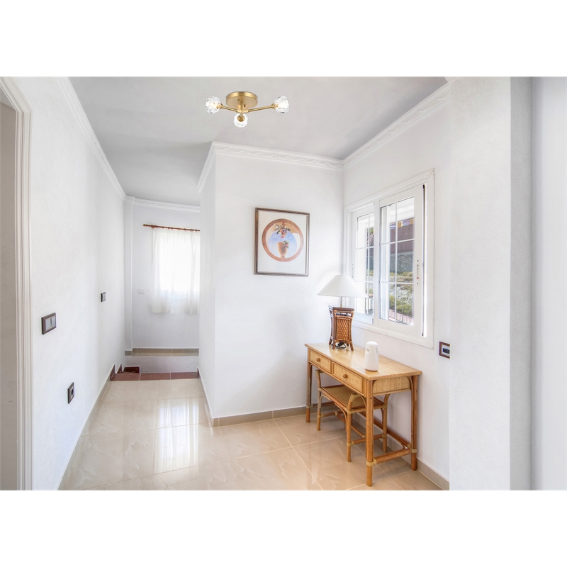 Elegant Lighting Zayne 3-Light Modern Crystal Flush Mount in Gold