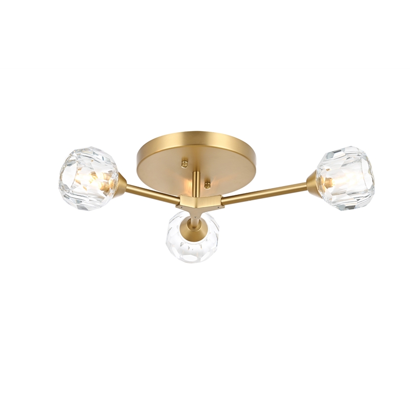 Elegant Lighting Zayne 3-Light Modern Crystal Flush Mount in Gold