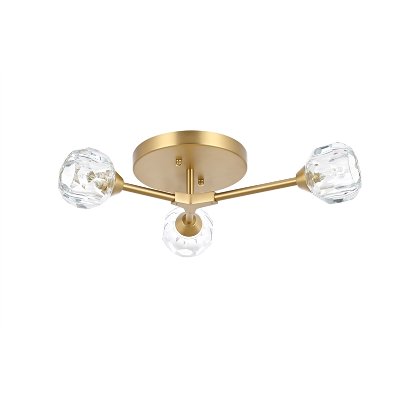 Elegant Lighting Zayne 3-Light Modern Crystal Flush Mount in Gold