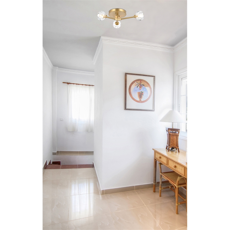 Elegant Lighting Zayne 3-Light Modern Crystal Flush Mount in Gold