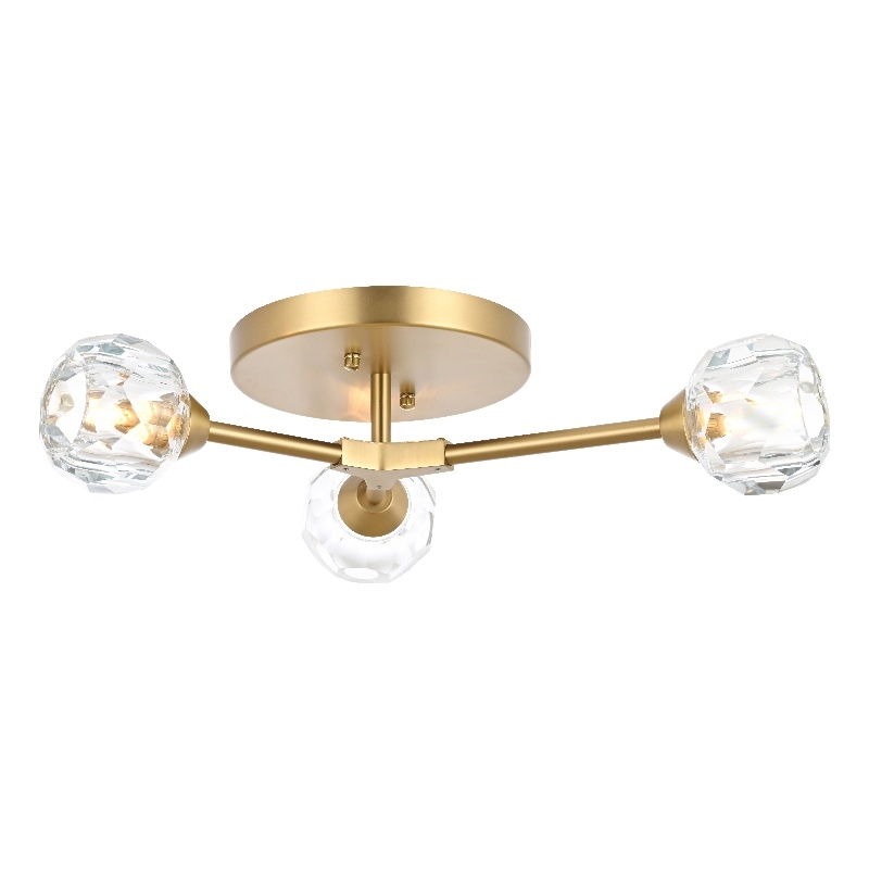Elegant Lighting Zayne 3-Light Modern Crystal Flush Mount in Gold