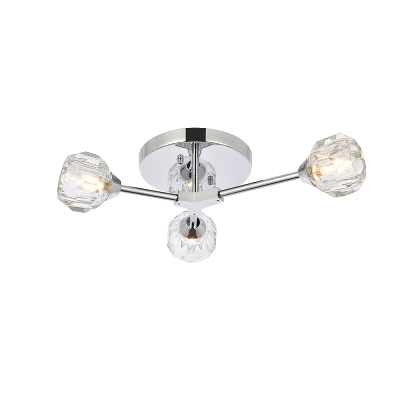 Elegant Lighting Zayne 3-Light Crystal/Iron Flush Mount in Chrome