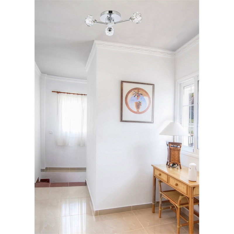 Elegant Lighting Zayne 3-Light Crystal/Iron Flush Mount in Chrome