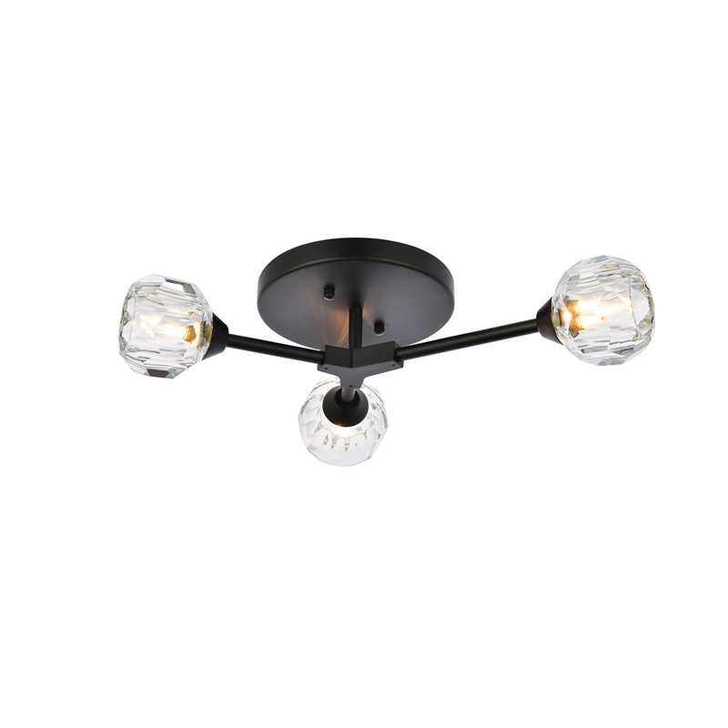 Elegant Lighting Zayne 3-Light Modern Crystal Flush Mount in Black