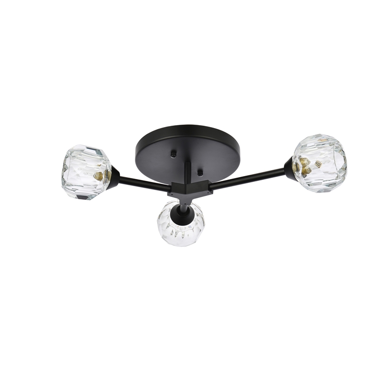 Elegant Lighting Zayne 3-Light Modern Crystal Flush Mount in Black