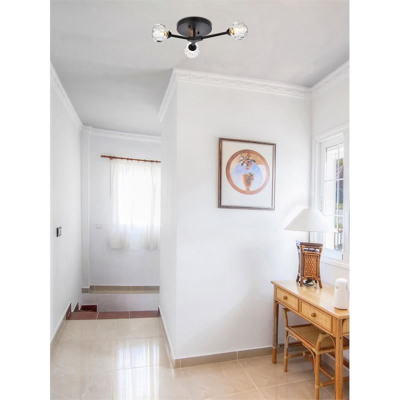 Elegant Lighting Zayne 3-Light Modern Crystal Flush Mount in Black