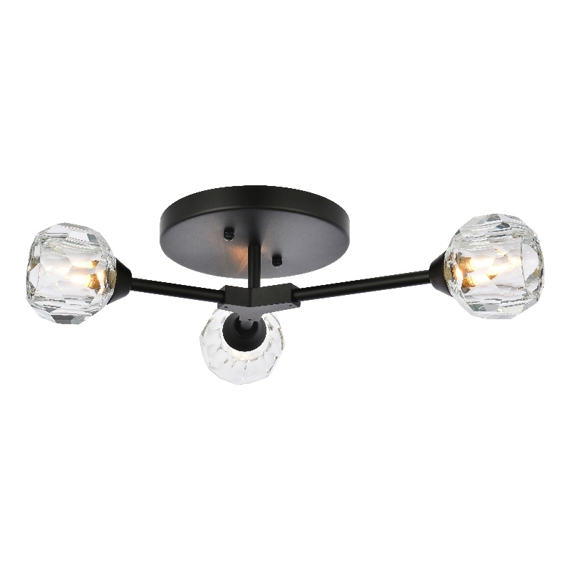 Elegant Lighting Zayne 3-Light Modern Crystal Flush Mount in Black