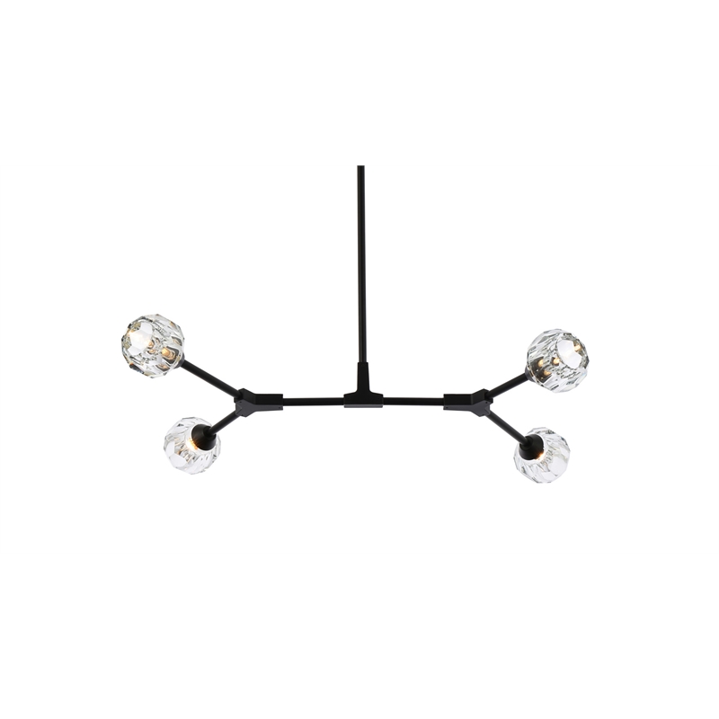 Elegant Lighting Zayne 4-Light Modern Crystal/Iron Pendant in Black