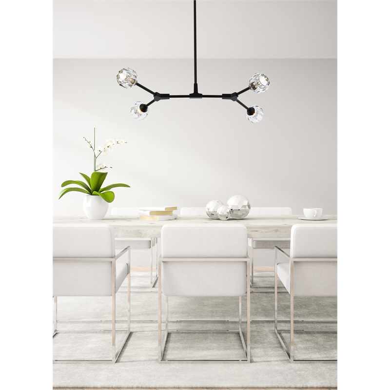Elegant Lighting Zayne 4-Light Modern Crystal/Iron Pendant in Black