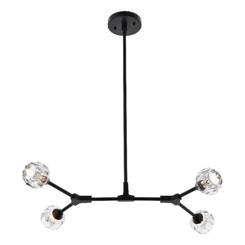 Elegant Lighting Zayne 4-Light Modern Crystal/Iron Pendant in Black