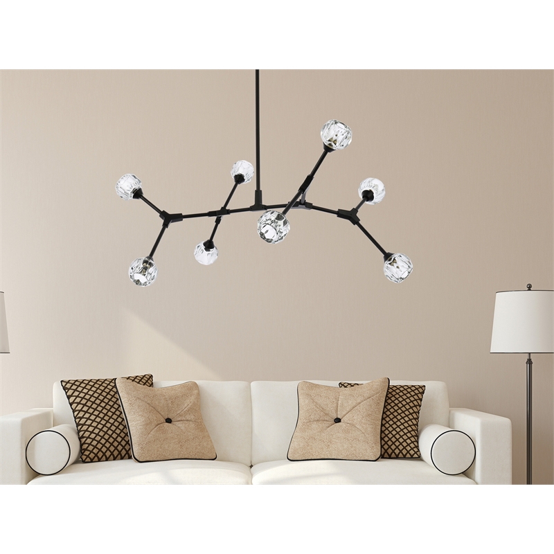 Elegant Lighting Zayne 8-Light Modern Crystal/Iron Pendant in Black
