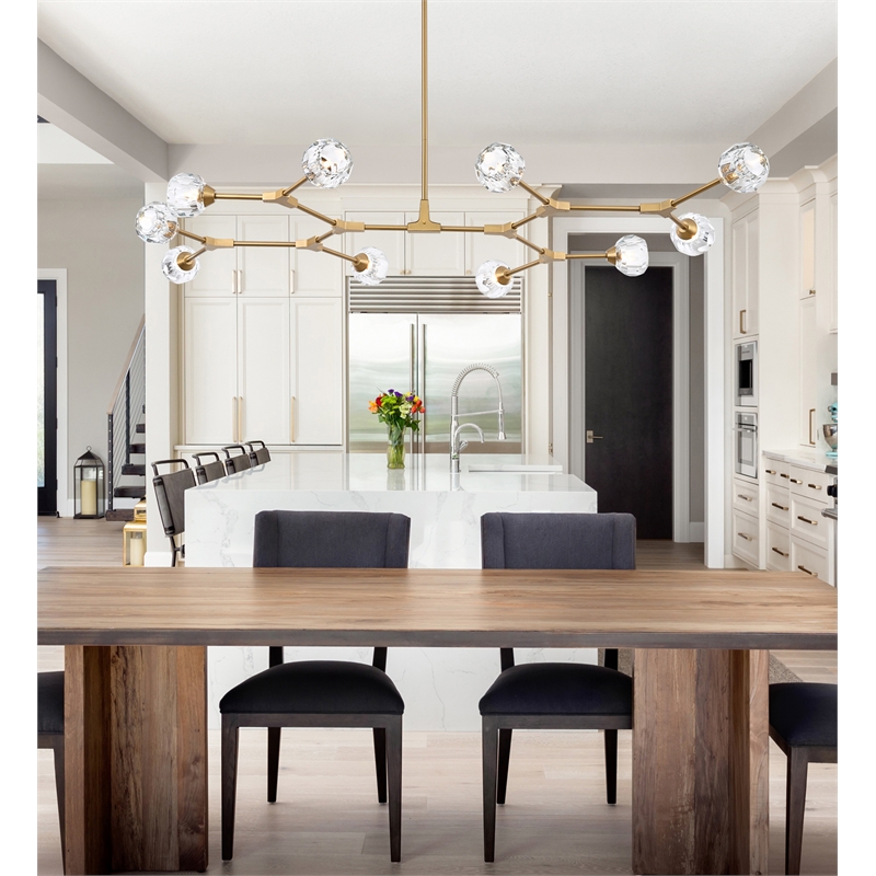 Elegant Lighting Zayne 10-Light Modern Crystal/Iron Pendant in Gold