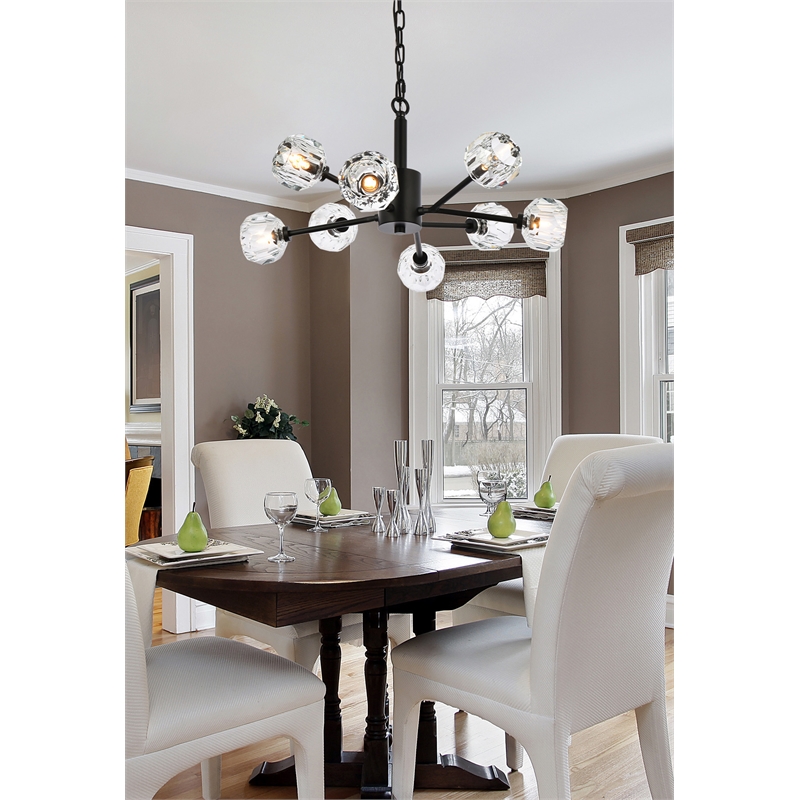 Elegant Lighting Graham 8-Light Modern Crystal/Iron Pendant in Black