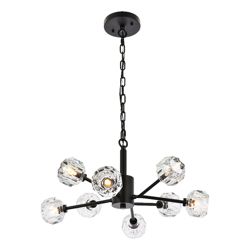 Elegant Lighting Graham 8-Light Modern Crystal/Iron Pendant in Black