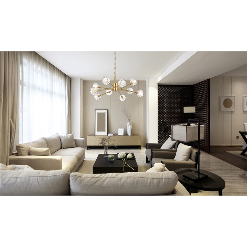 Elegant Lighting Graham 10-Light Modern Crystal/Iron Pendant in Gold