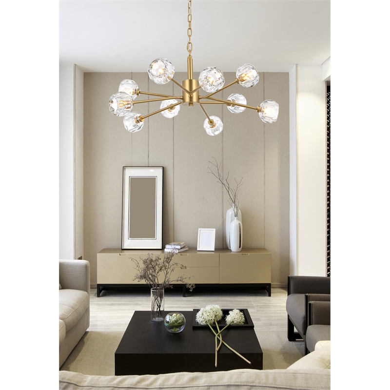 Elegant Lighting Graham 10-Light Modern Crystal/Iron Pendant in Gold