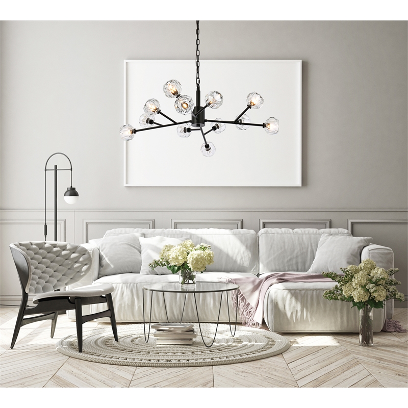 Elegant Lighting Graham 12-Light Modern Crystal Pendant in Black