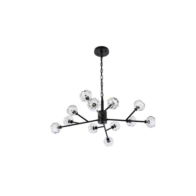 Elegant Lighting Graham 12-Light Modern Crystal Pendant in Black