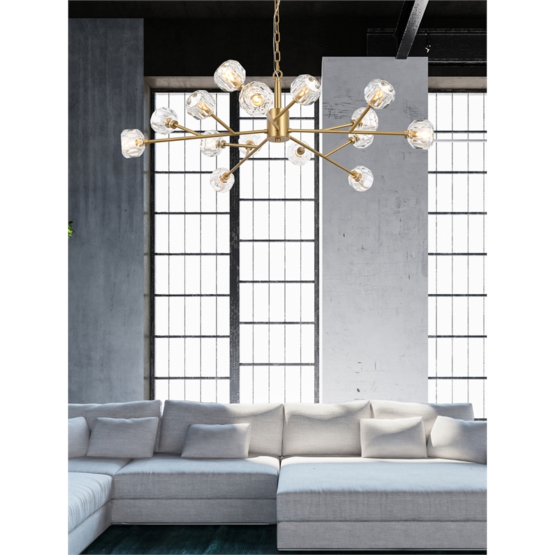 Elegant Lighting Graham 15-Light Modern Crystal/Iron Pendant in Gold