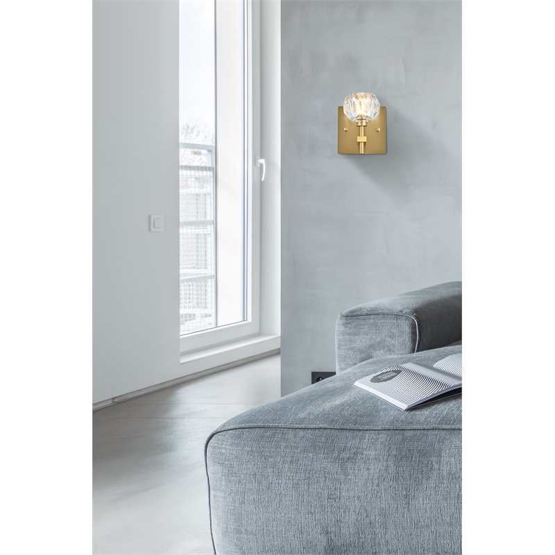 Elegant Lighting Graham 1-Light Modern Crystal Wall Sconce in Gold