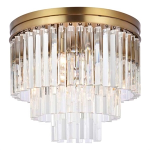 Elegant Lighting Sydney 20&quot Modern Metal/Crystal Flush Mount in Satin Gold/Clear