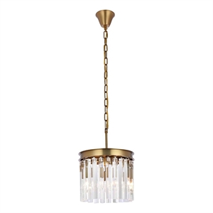 Elegant Lighting Sydney 12&quot 3-Light Metal/Crystal Pendant in Satin Gold/Clear