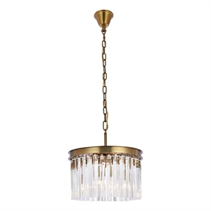 Elegant Lighting Sydney 16&quot 3-Light Metal/Crystal Pendant in Satin Gold/Clear