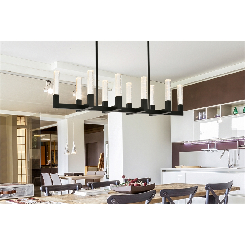 Elegant Lighting Noemi 10-Light Metal Adjustable LED Pendant in Black/Clear