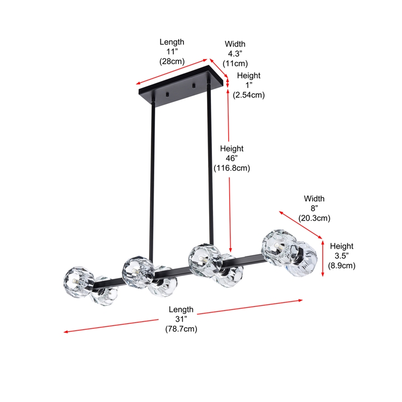 Elegant Lighting Eren 8-Light Metal & Crystal Pendant Light in Black/Clear