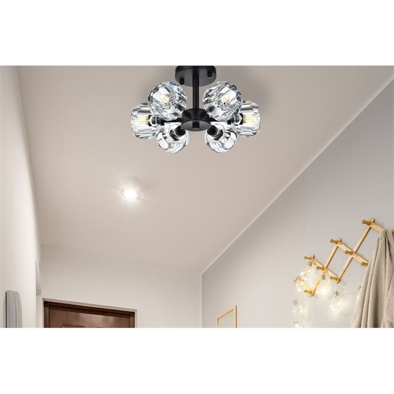 Elegant Lighting Eren 6-Light Metal & Crystal Flush Mount in Black/Clear