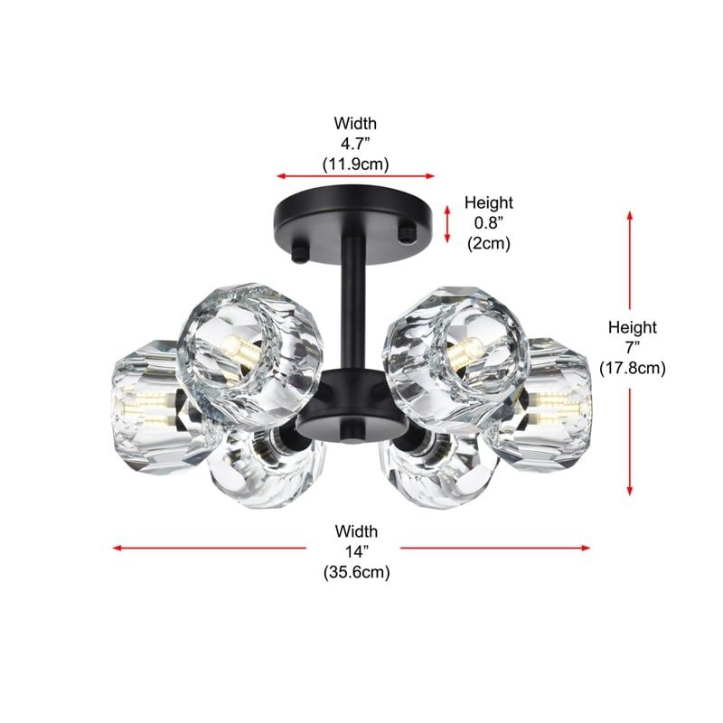 Elegant Lighting Eren 6-Light Metal & Crystal Flush Mount in Black/Clear