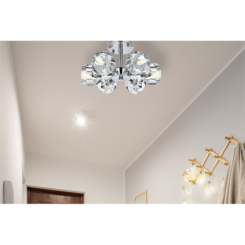 Elegant Lighting Eren 6-Light Metal & Crystal Flush Mount in Chrome/Clear