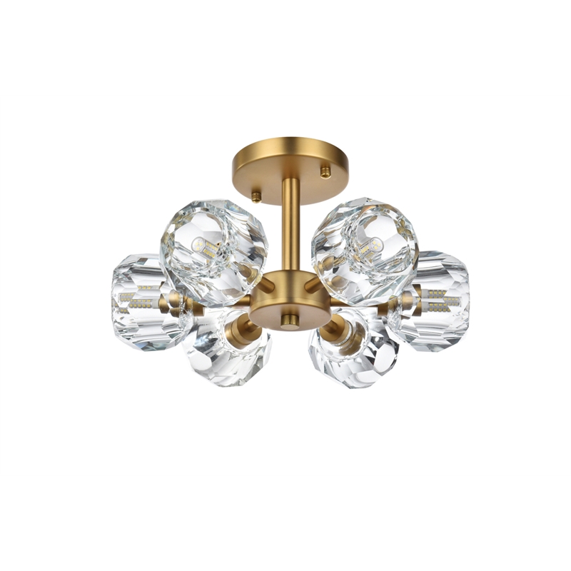 Elegant Lighting Eren 6-Light Metal & Crystal Flush Mount in Satin Gold/Clear