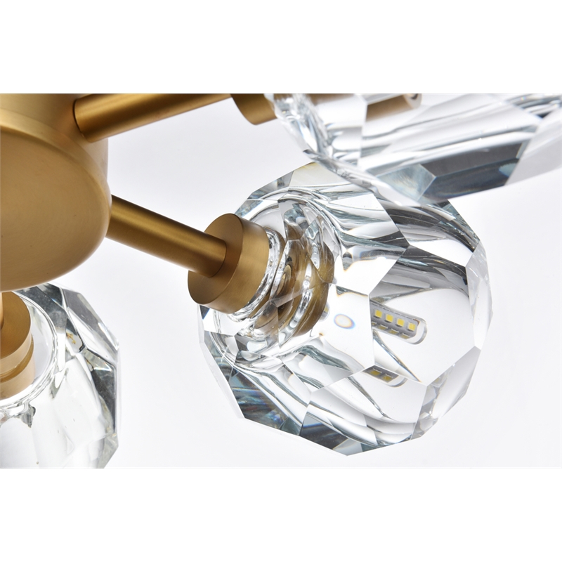 Elegant Lighting Eren 6-Light Metal & Crystal Flush Mount in Satin Gold/Clear