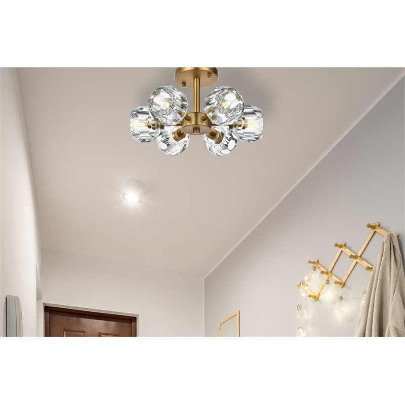 Elegant Lighting Eren 6-Light Metal & Crystal Flush Mount in Satin Gold/Clear