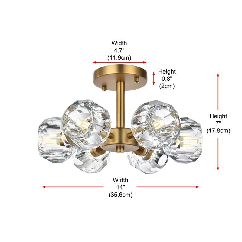 Elegant Lighting Eren 6-Light Metal & Crystal Flush Mount in Satin Gold/Clear