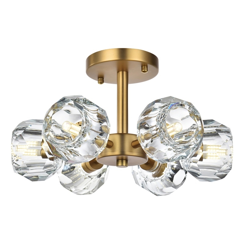 Elegant Lighting Eren 6-Light Metal & Crystal Flush Mount in Satin Gold/Clear