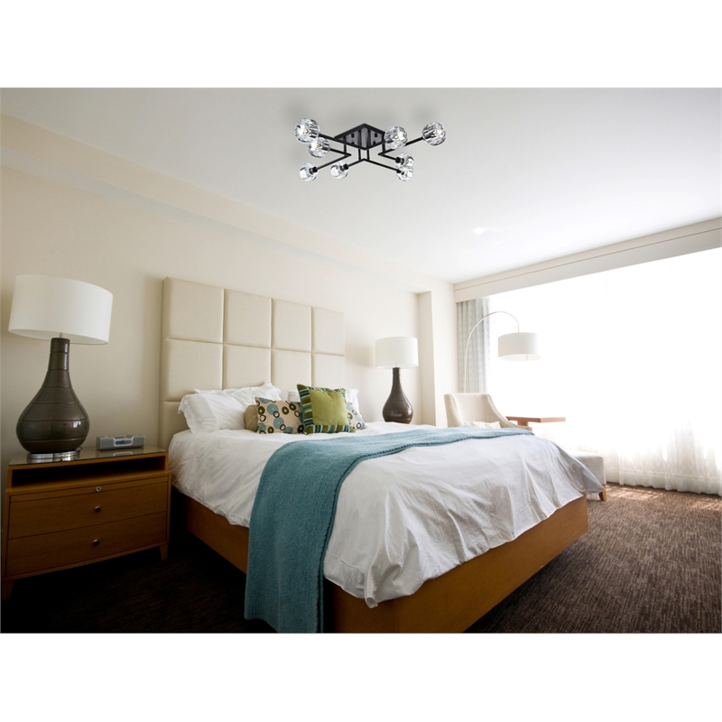 Elegant Lighting Eren 8-Light Metal & Crystal Flush Mount in Black/Clear