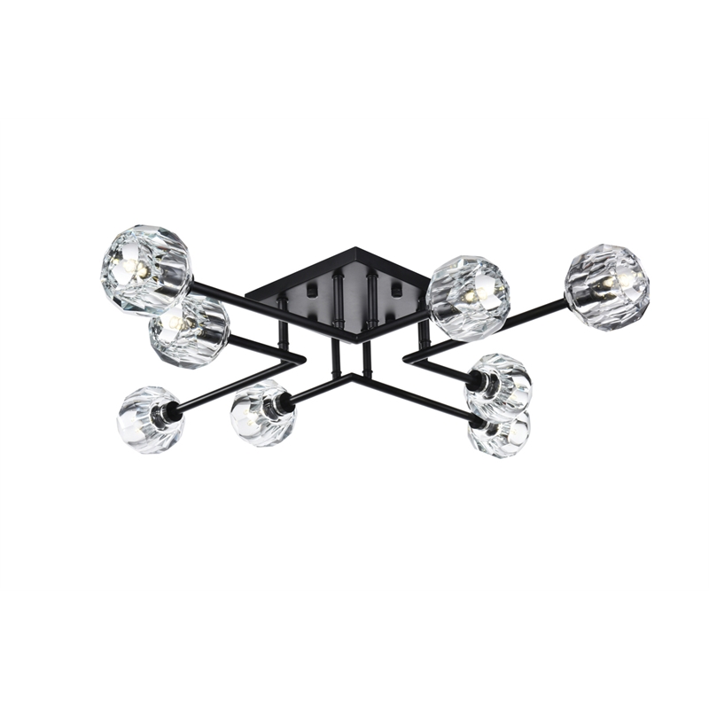 Elegant Lighting Eren 8-Light Metal & Crystal Flush Mount in Black/Clear