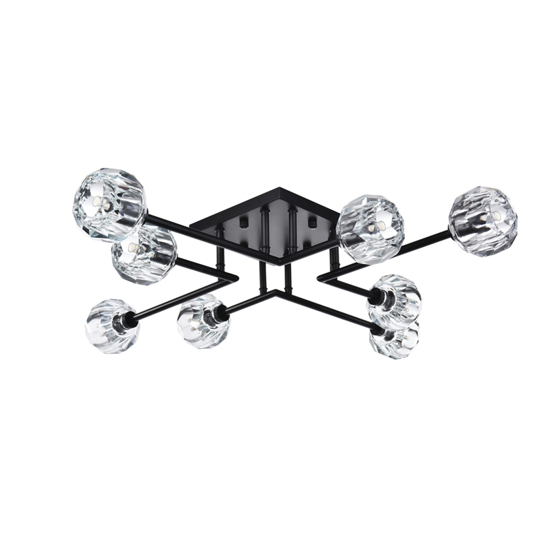 Elegant Lighting Eren 8-Light Metal & Crystal Flush Mount in Black/Clear
