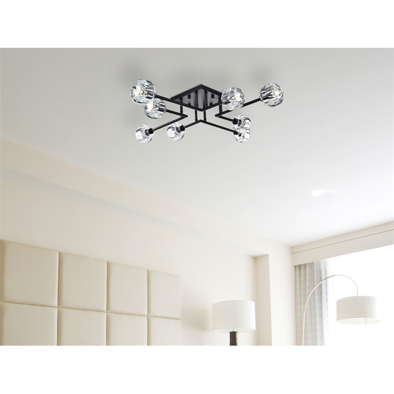 Elegant Lighting Eren 8-Light Metal & Crystal Flush Mount in Black/Clear