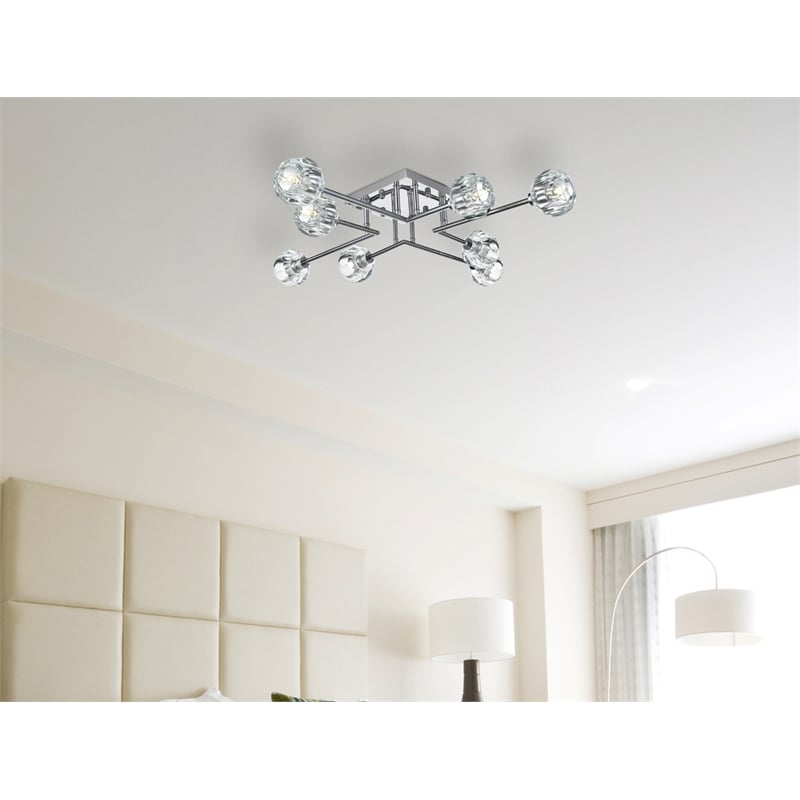 Elegant Lighting Eren 8-Light Metal & Crystal Flush Mount in Chrome/Clear