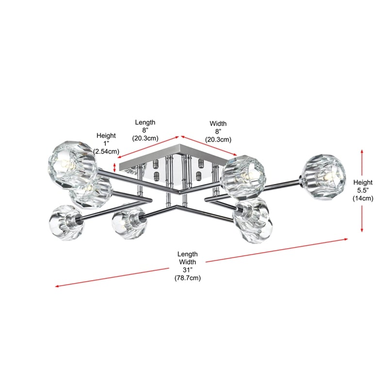 Elegant Lighting Eren 8-Light Metal & Crystal Flush Mount in Chrome/Clear