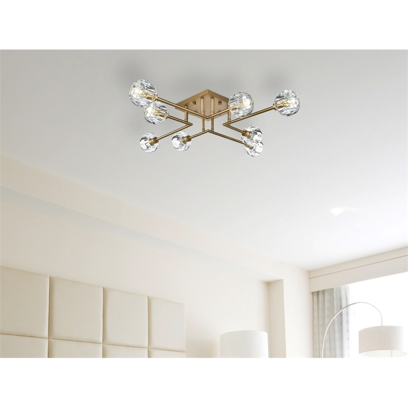 Elegant Lighting Eren 8-Light Metal & Crystal Flush Mount in Satin Gold/Clear