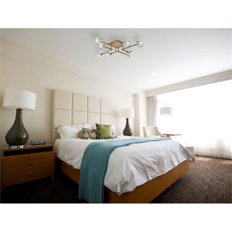 Elegant Lighting Eren 8-Light Metal & Crystal Flush Mount in Satin Gold/Clear